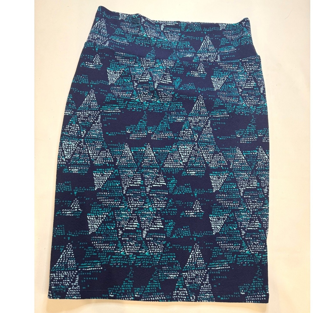 LuLaRoe Cassie Pencil Skirt‎ Womens Medium Navy Teal Geometric Excellent Stretch